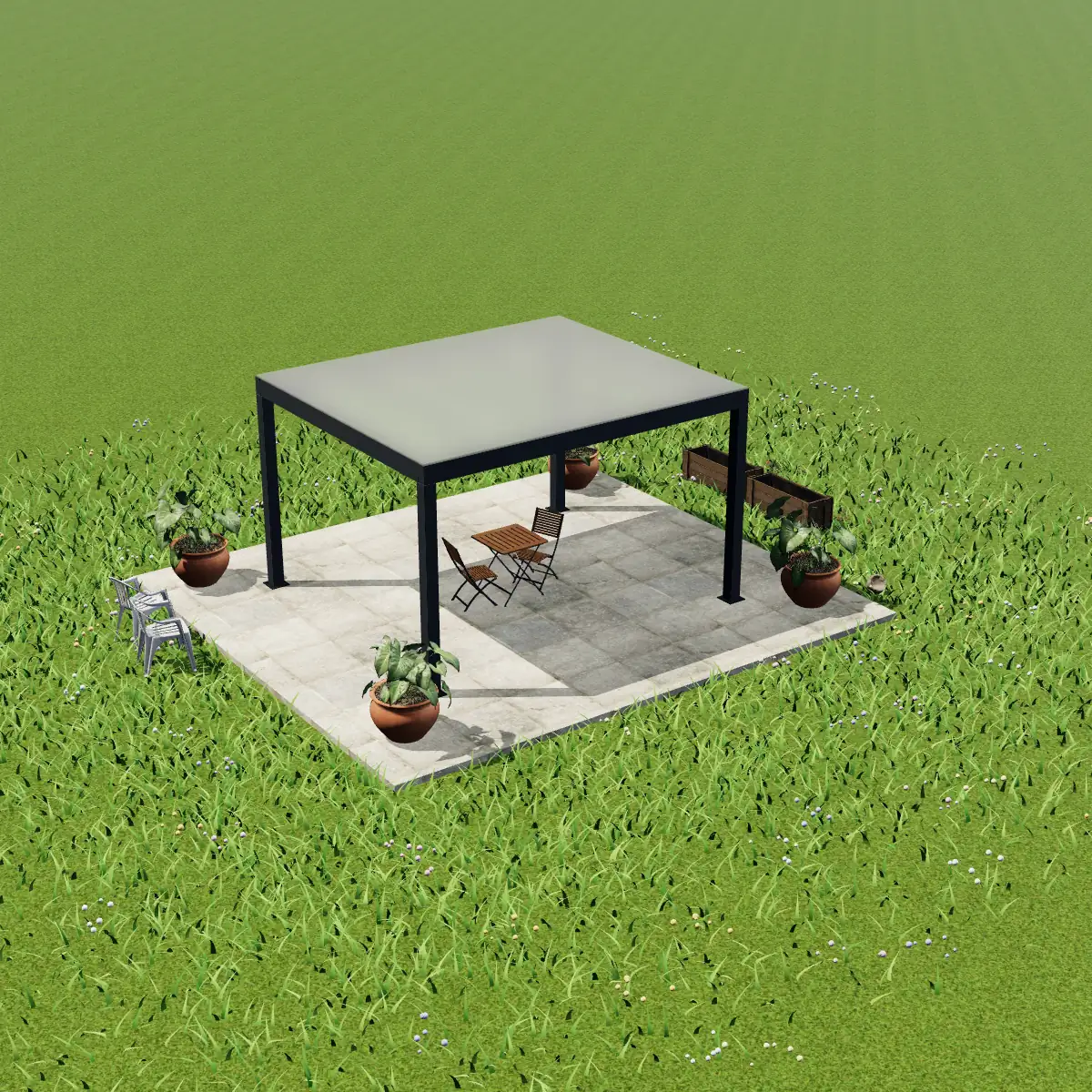 Opale Libre, toit polycarbonate autoporté en 3D
