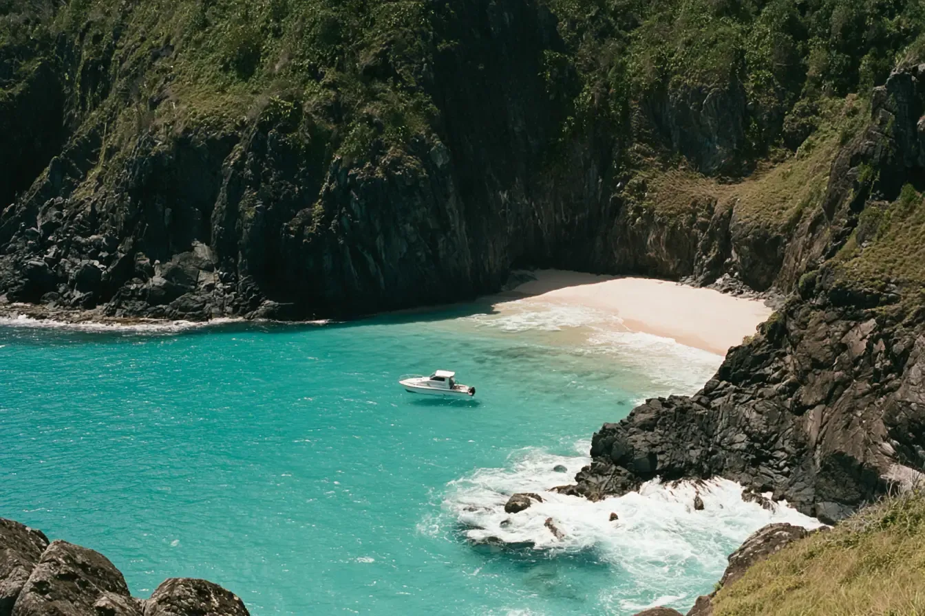 Une crique cachée au pied des falaises de Nusa Penida.