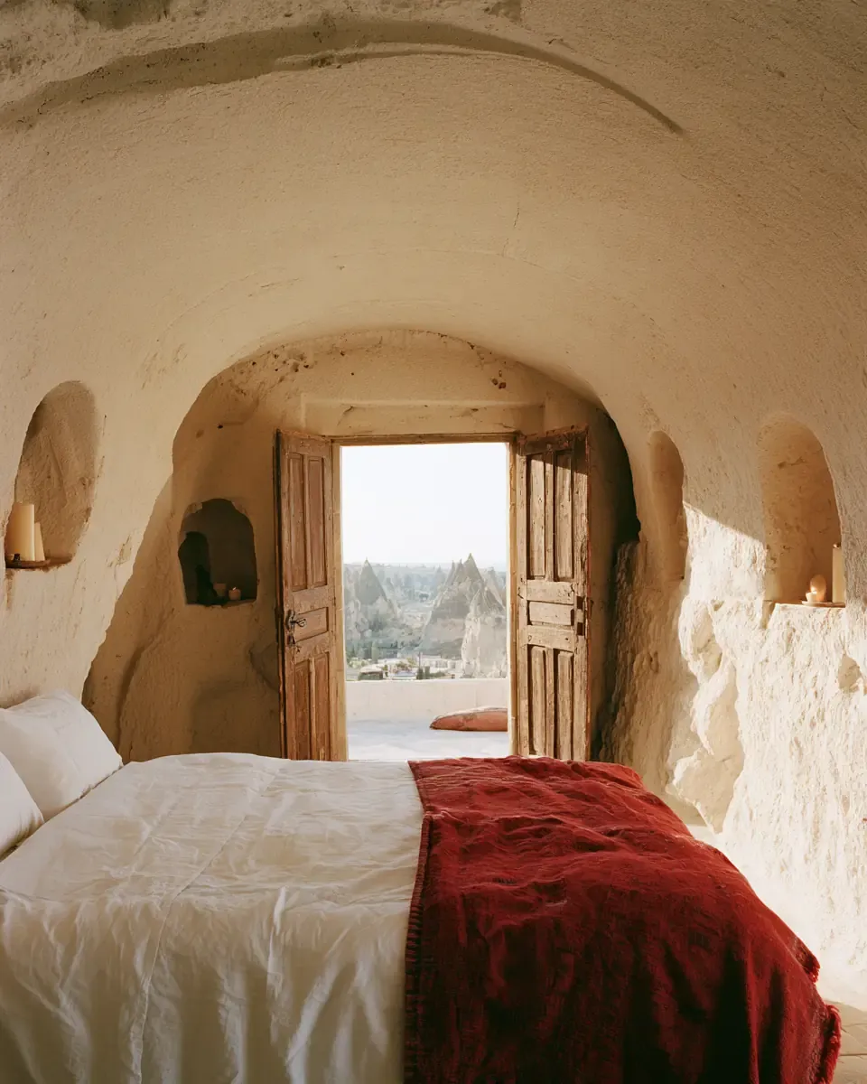Une chambre troglodyte ouverte sur les cheminées de fée