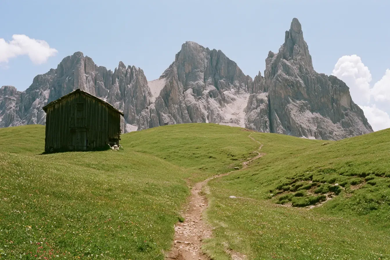 Alpage et pics calcaires des Dolomites