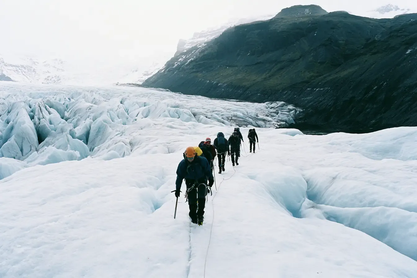 Marche encordée sur le Vatnajökull.