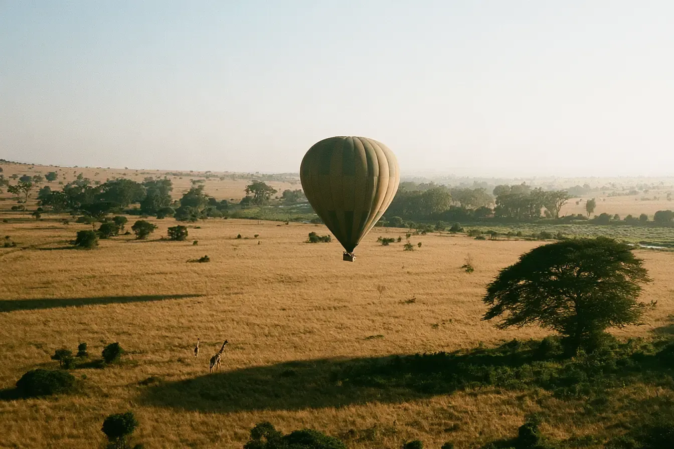 Le Mara survolé en montgolfière, au lever du jour.
