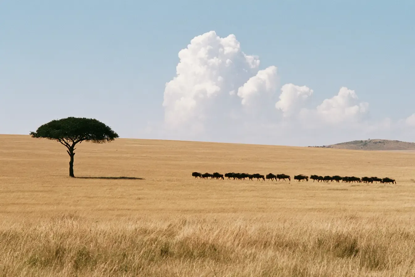 La savane du Masai Mara au passage des gnous