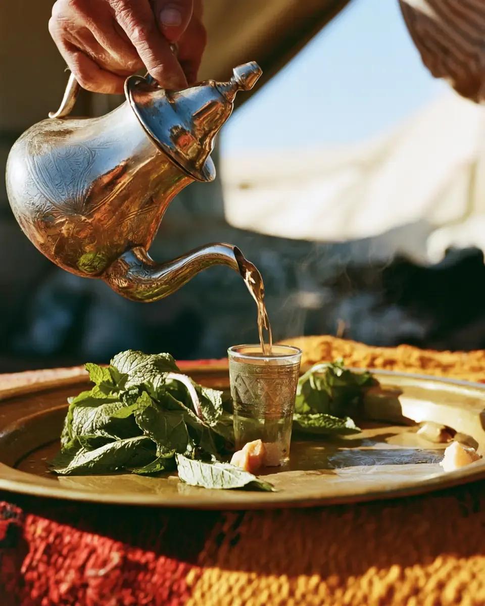 Le thé à la menthe, servi de haut