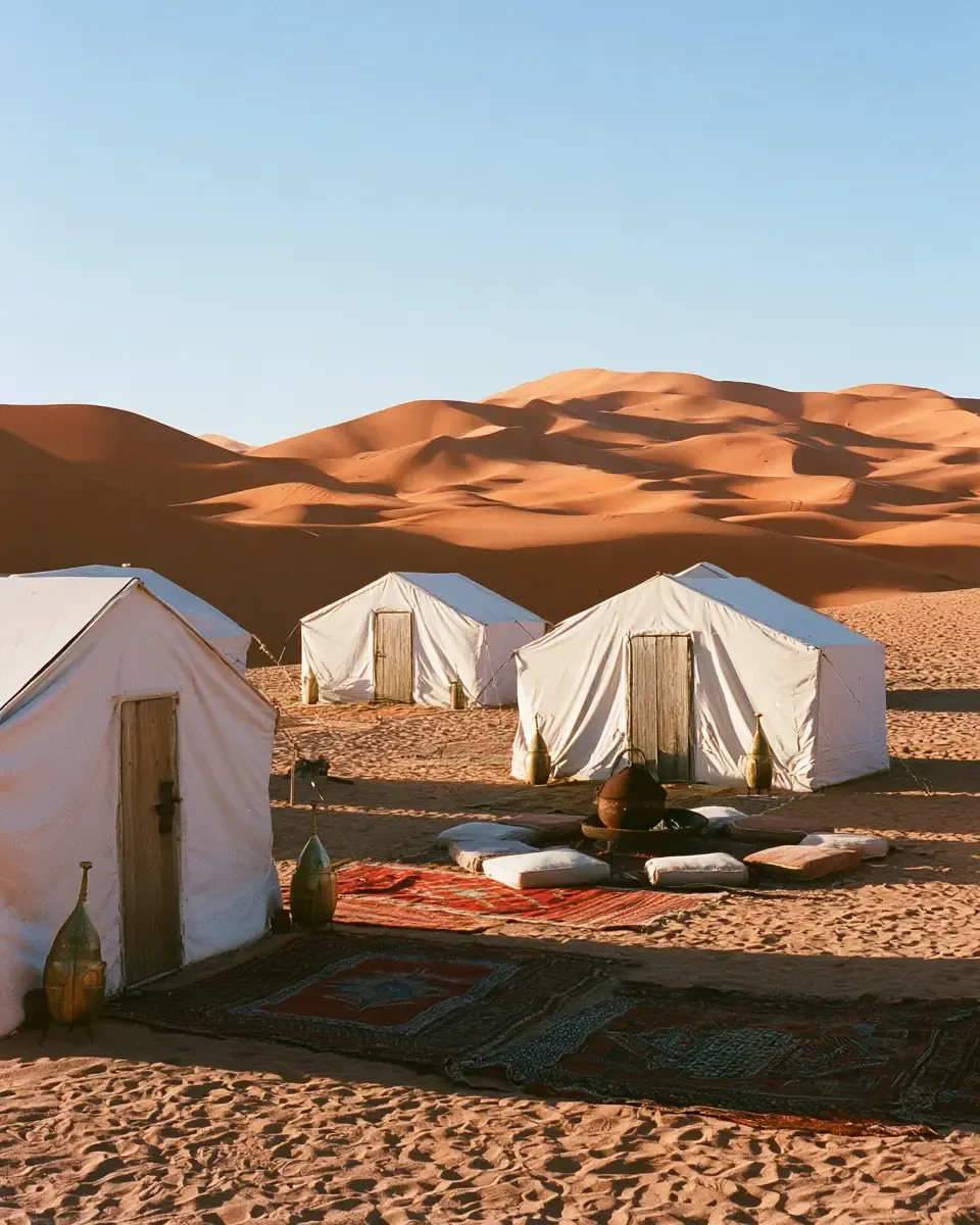 Le camp privé au pied des dunes