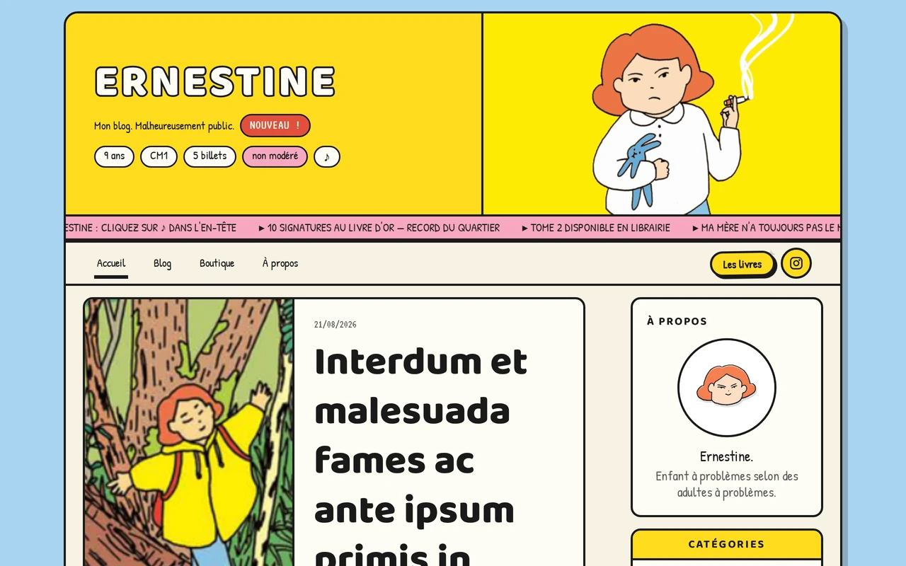 Page d'accueil du site Ernestine