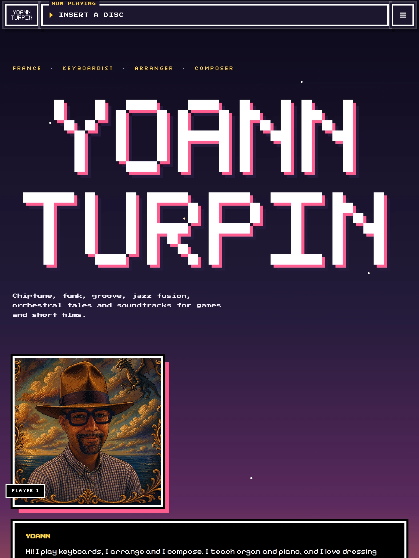 Yoann Turpin — Haut de la page d'accueil (tablette)