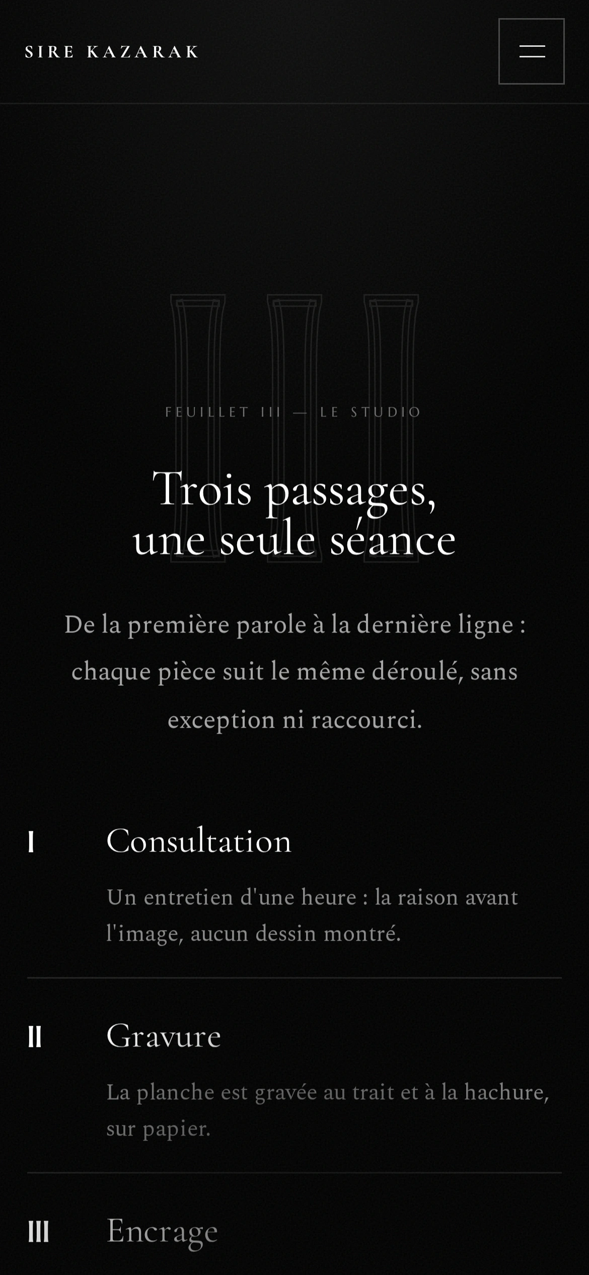 Sire Kazarak — Trois passages, une seule séance (téléphone)