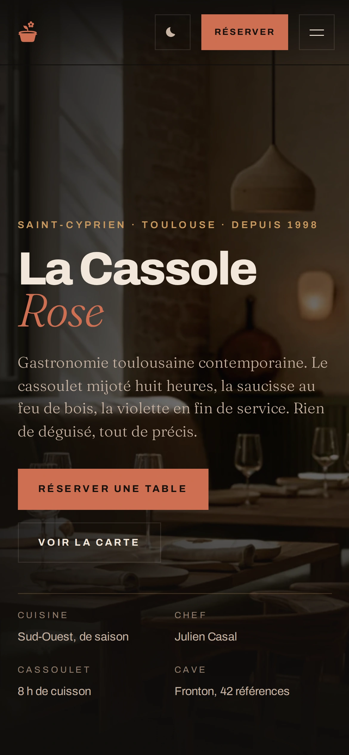La Cassole Rose — Haut de la page d'accueil (téléphone)