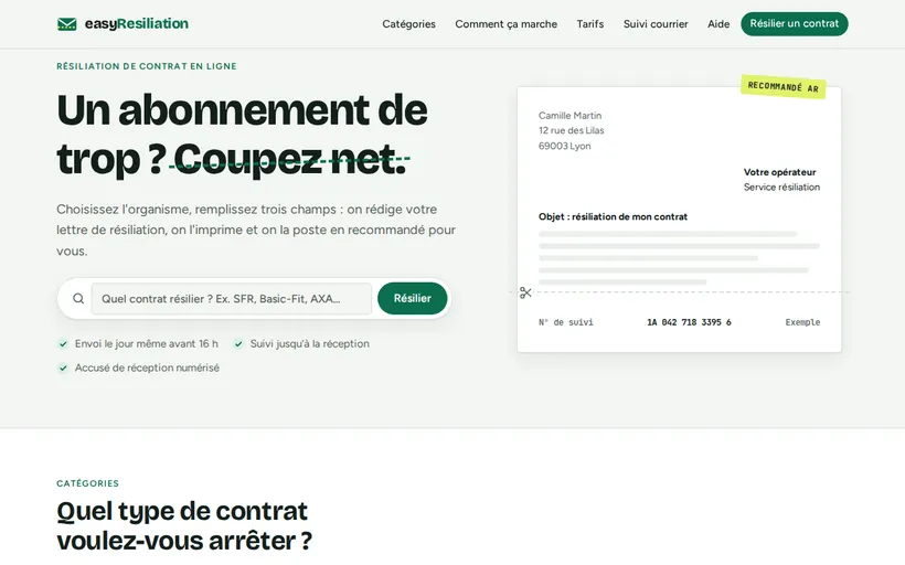 easyResiliation — vue 1 en écran