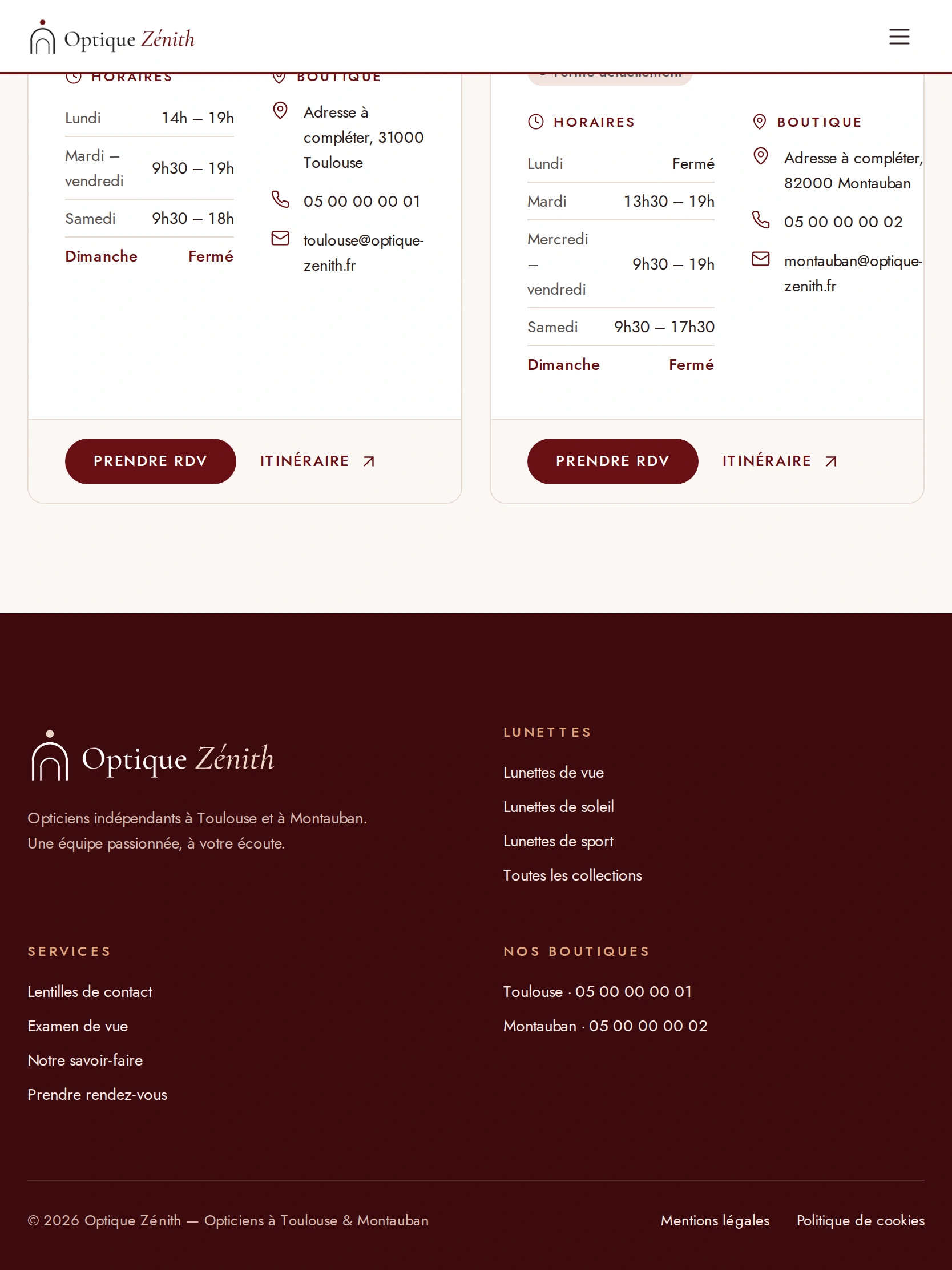 Optique Zénith — Pied de page (tablette)