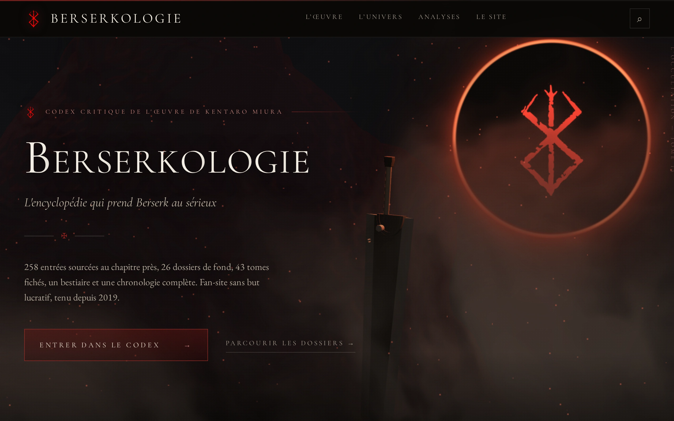 Berserkologie — Haut de la page d'accueil (écran)