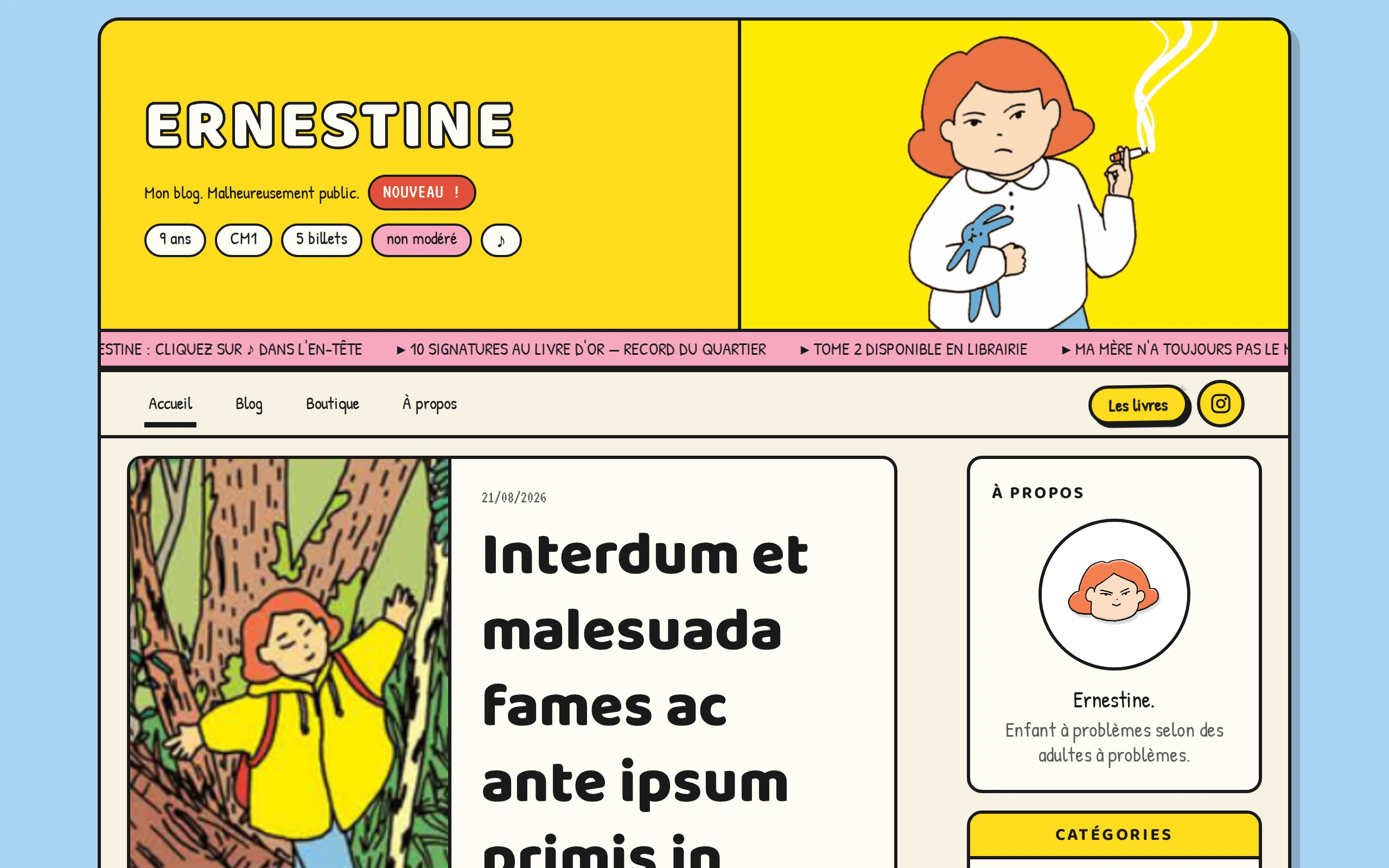 Ernestine — Haut de la page d'accueil (écran)