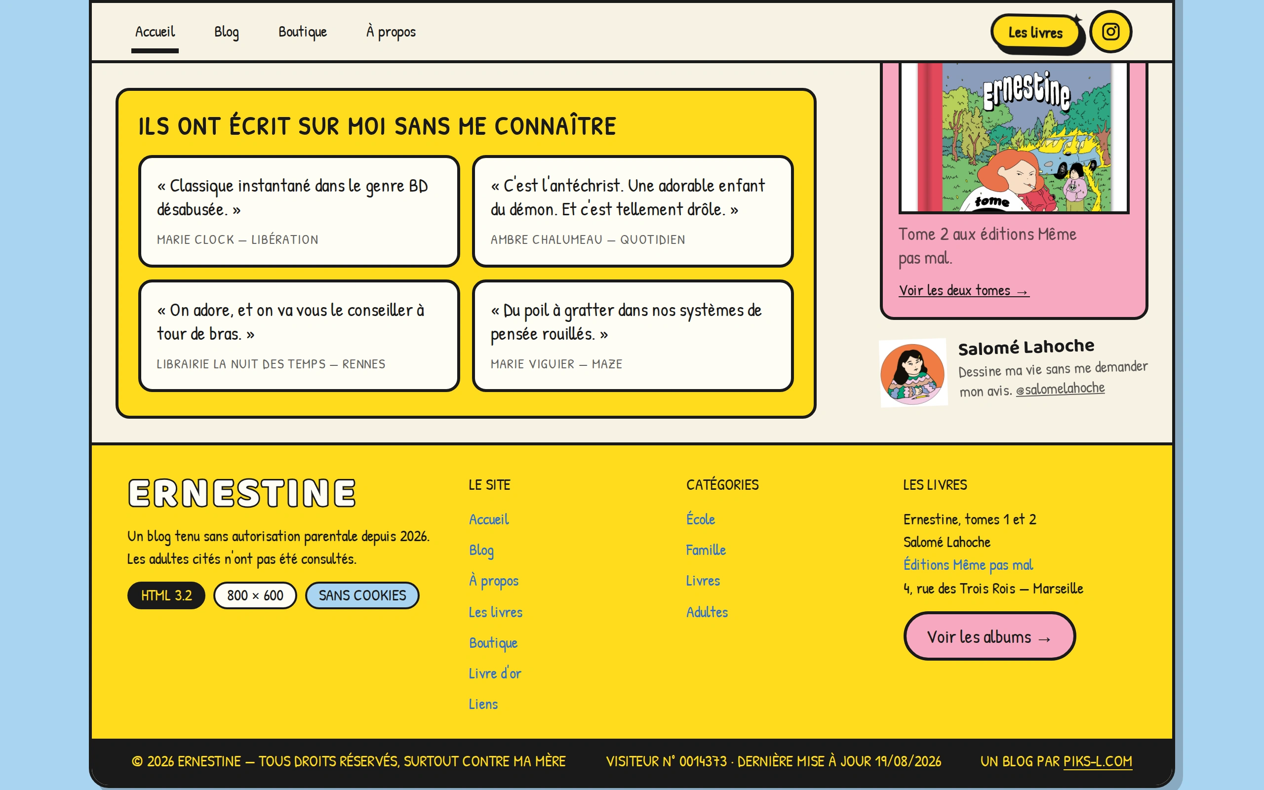 Ernestine — ILS ONT ÉCRIT SUR MOI SANS ME CONNAÎTRE (écran)