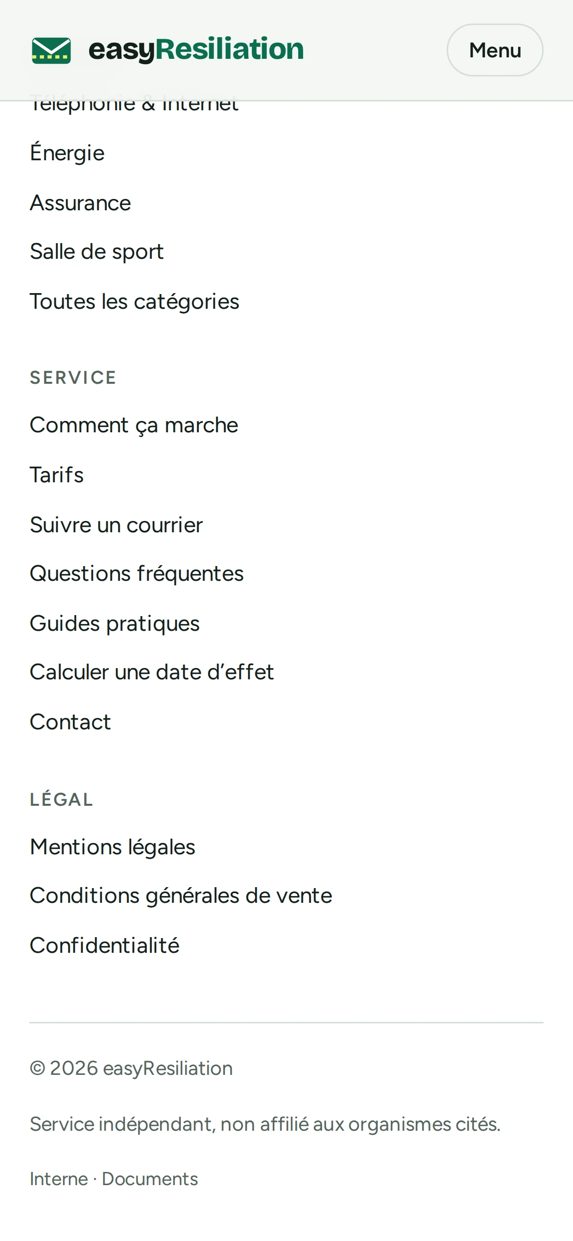 easyResiliation — Pied de page (téléphone)