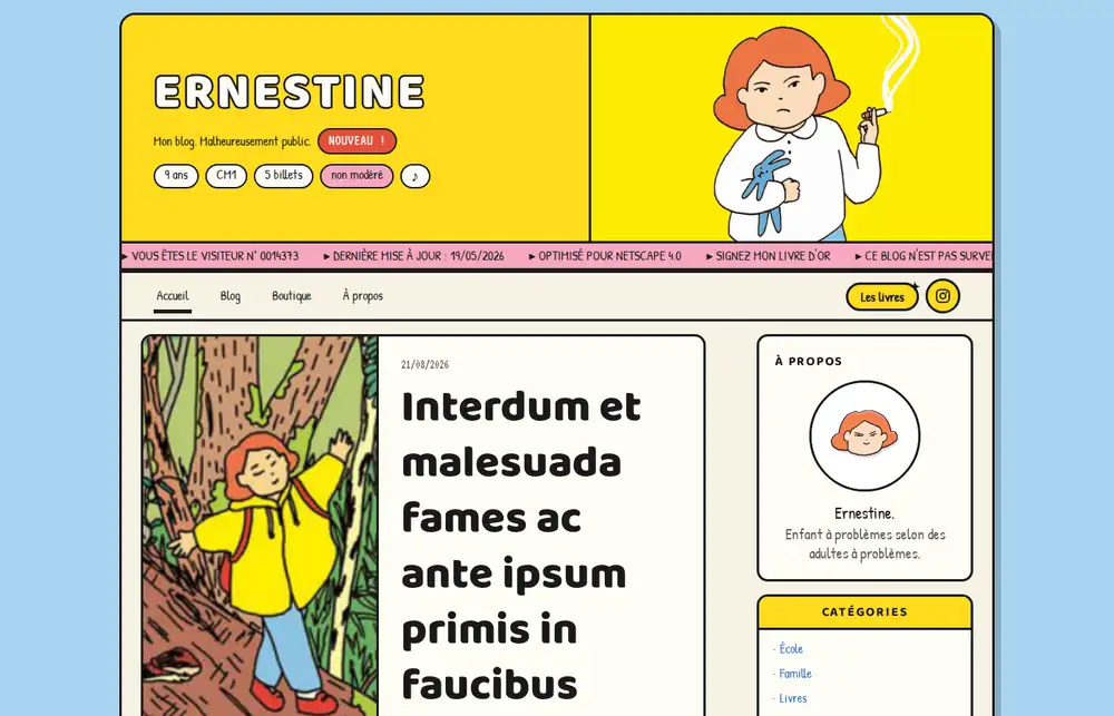 Page d'accueil du site Ernestine