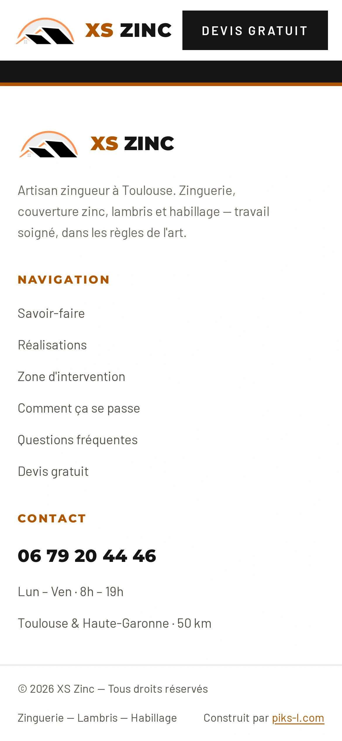 XS Zinc — Pied de page (téléphone)