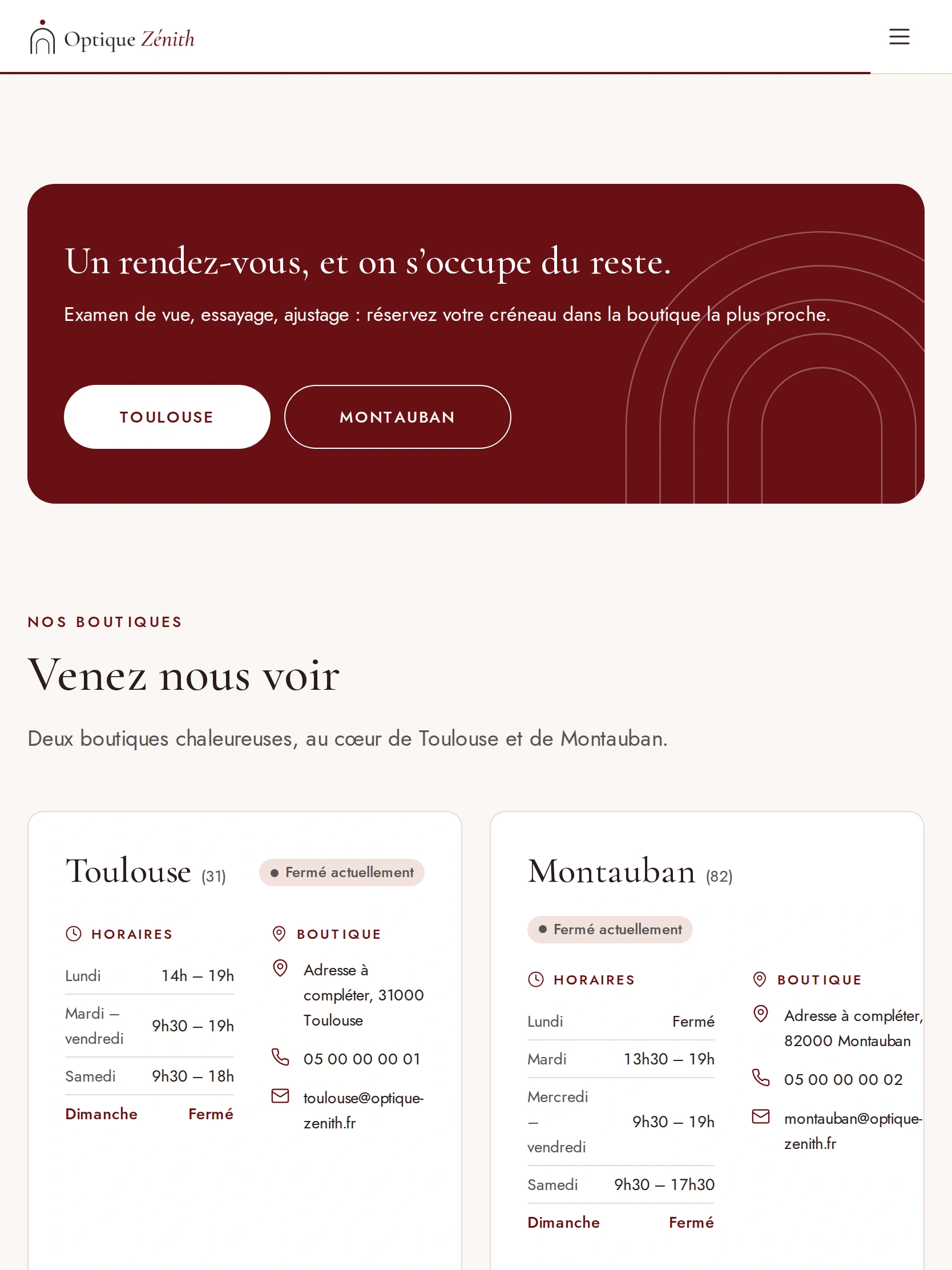 Optique Zénith — Un rendez-vous, et on s’occupe du reste. (tablette)