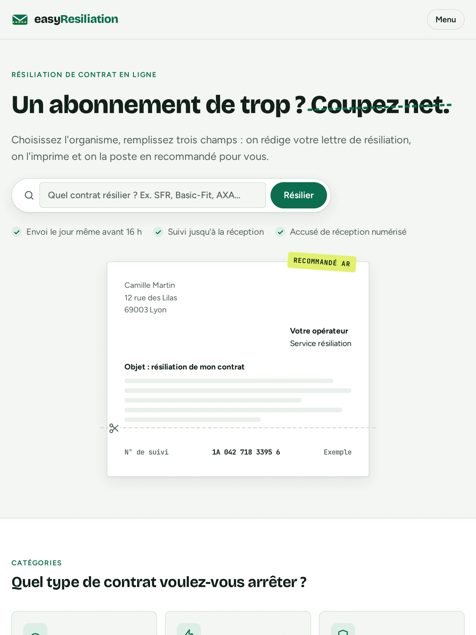 easyResiliation — Haut de la page d'accueil (tablette)