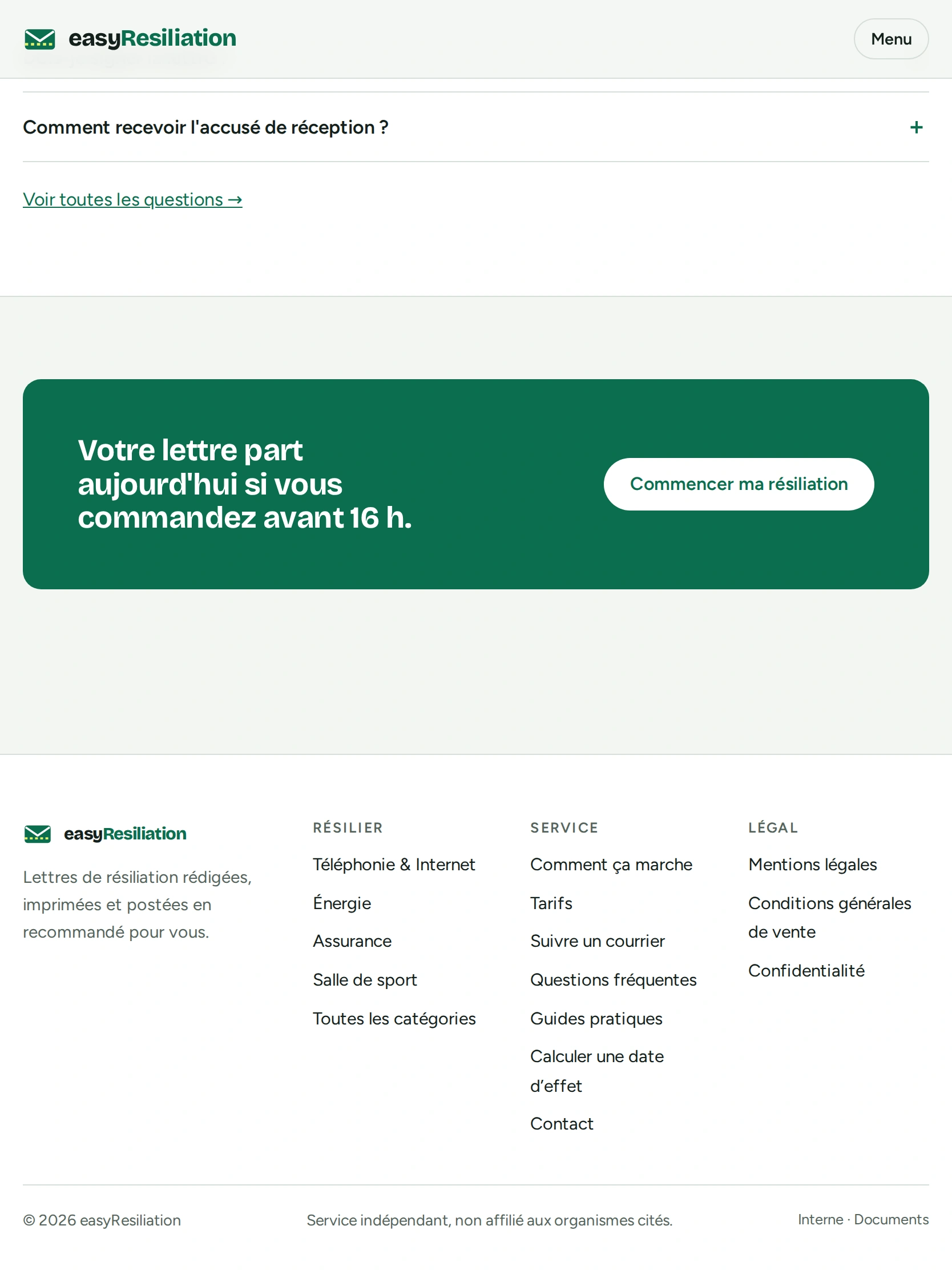 easyResiliation — Pied de page (tablette)