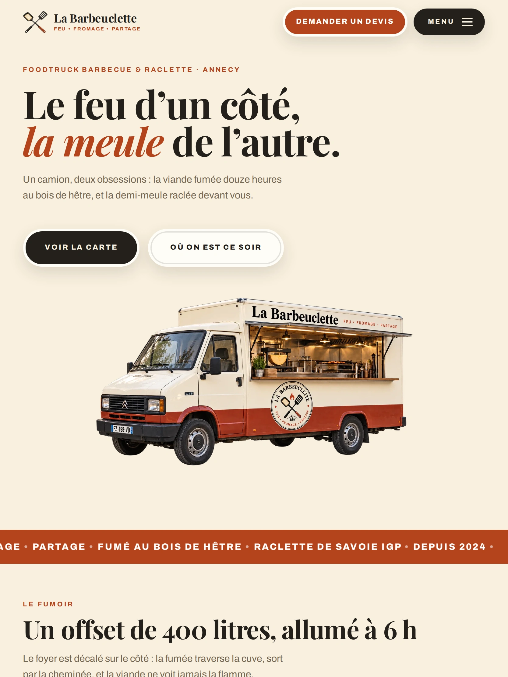La Barbeuclette — Haut de la page d'accueil (tablette)