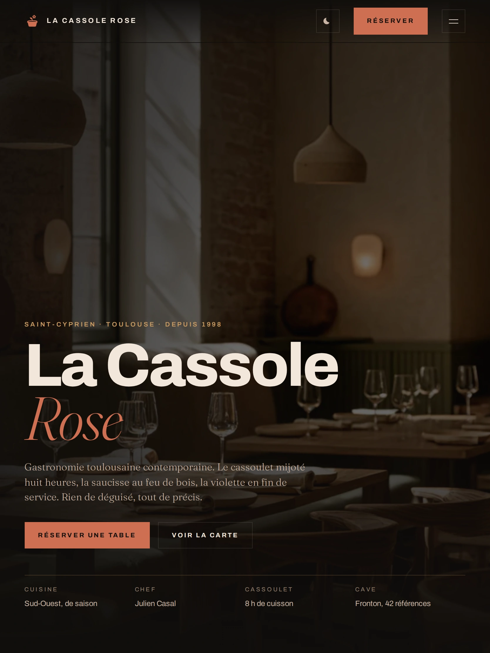 La Cassole Rose — Haut de la page d'accueil (tablette)