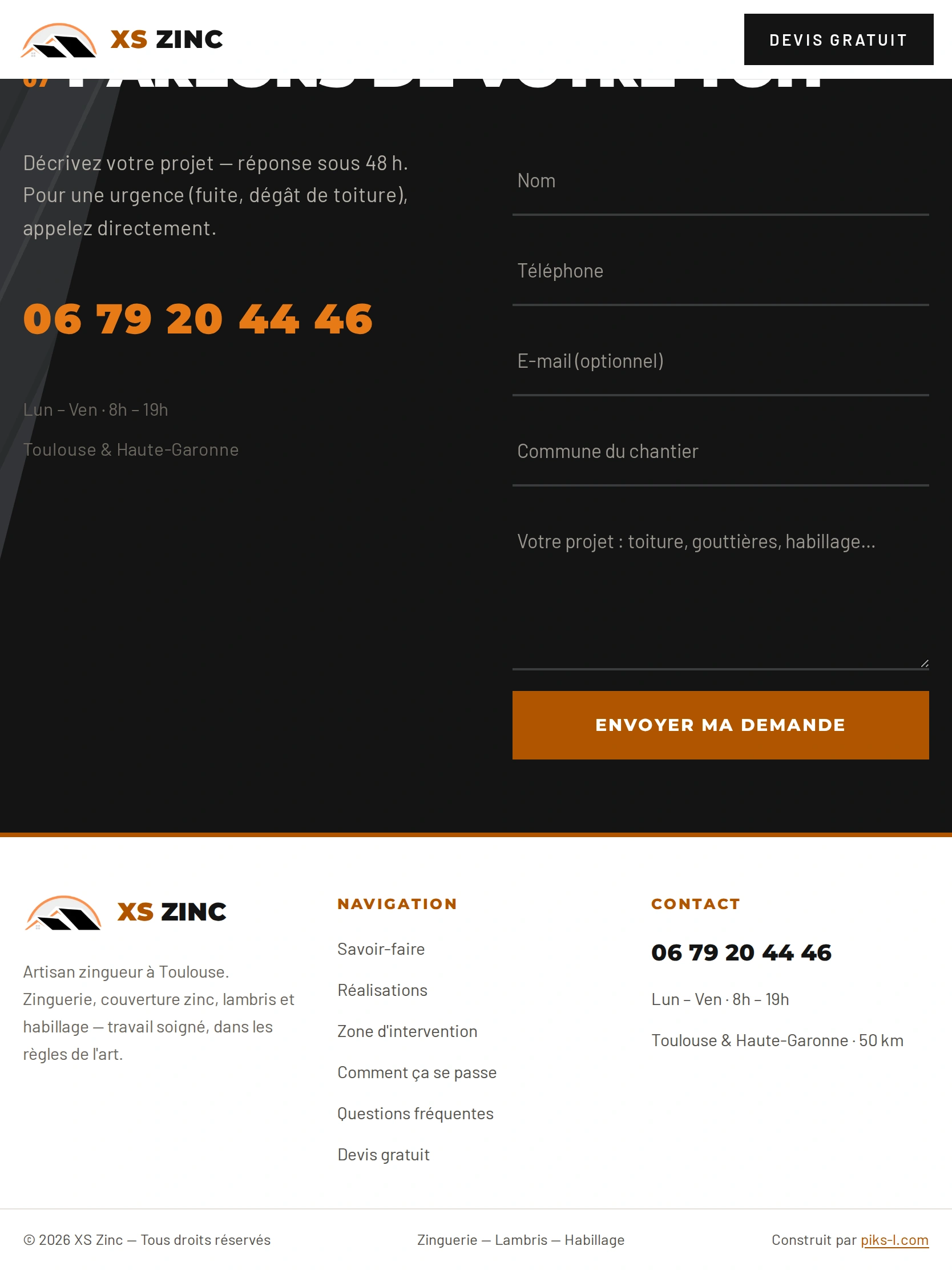 XS Zinc — Pied de page (tablette)