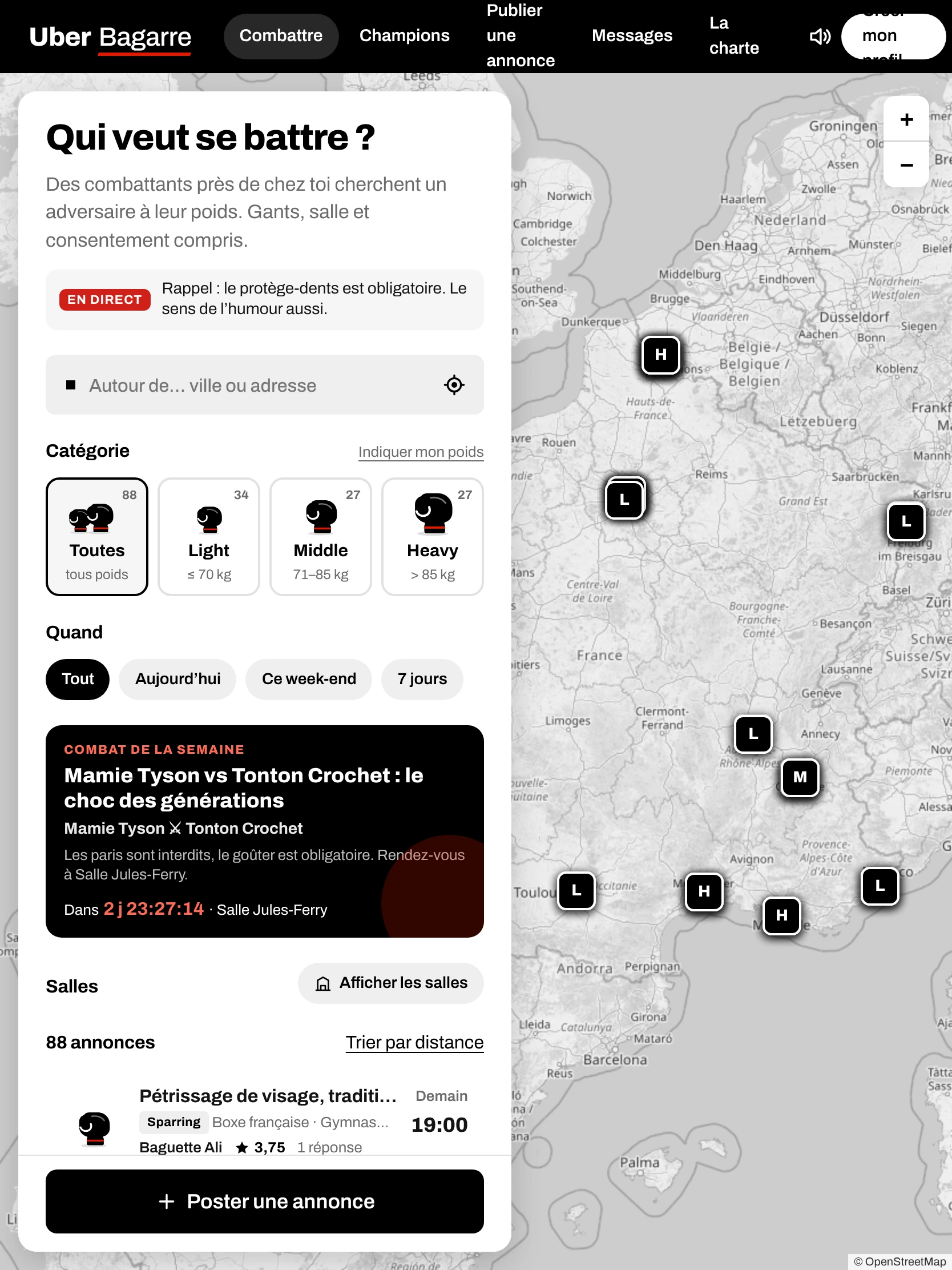 Uber Bagarre — Haut de la page d’accueil (tablette)
