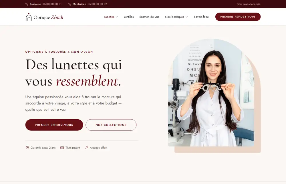 Page d'accueil du site Optique Zénith
