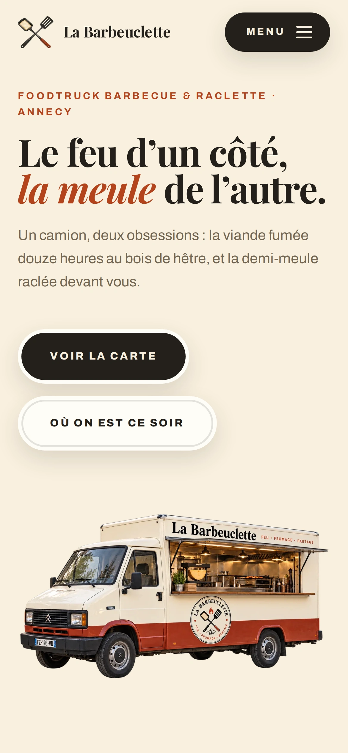 La Barbeuclette — Haut de la page d'accueil (téléphone)