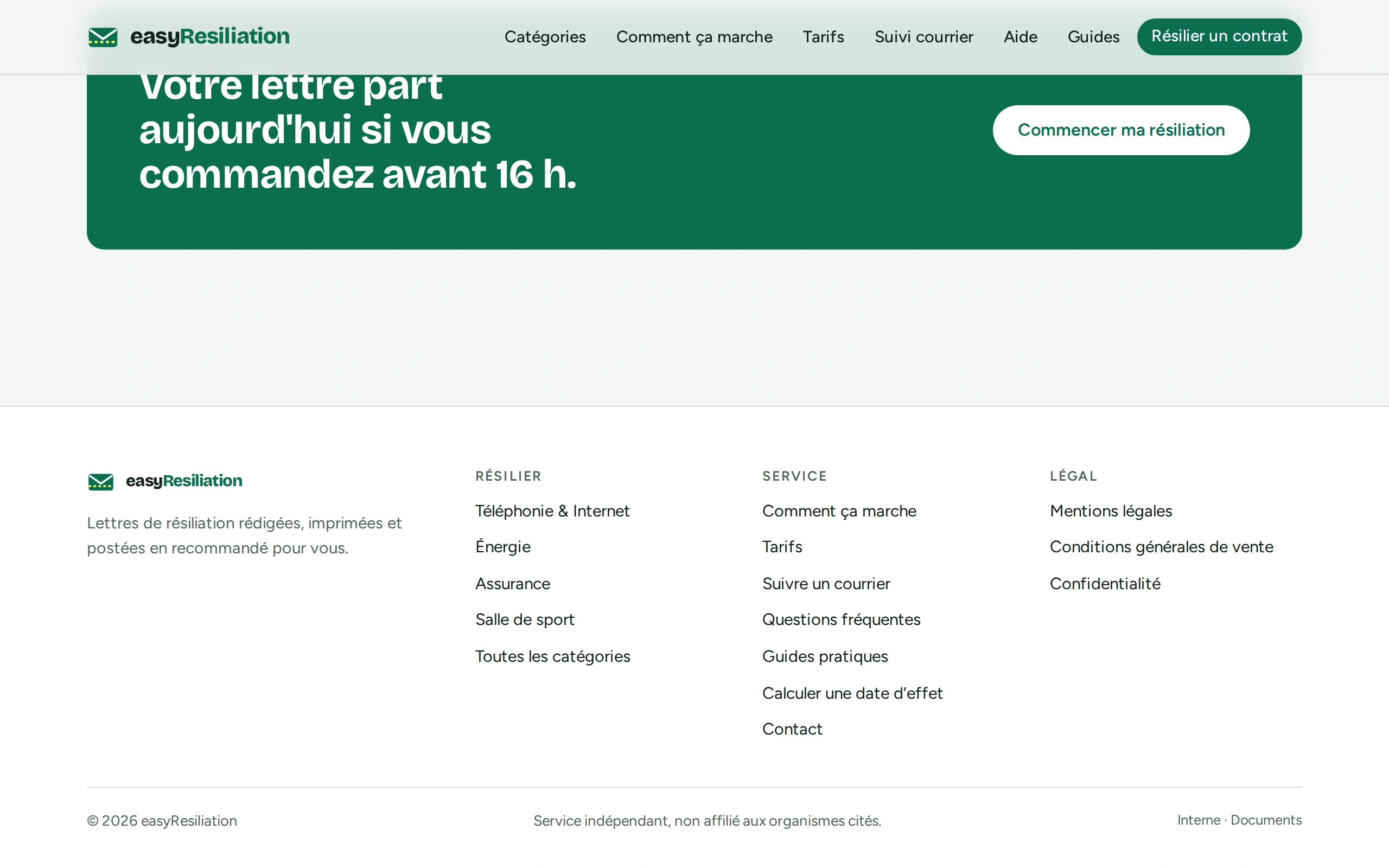 easyResiliation — Pied de page (écran)