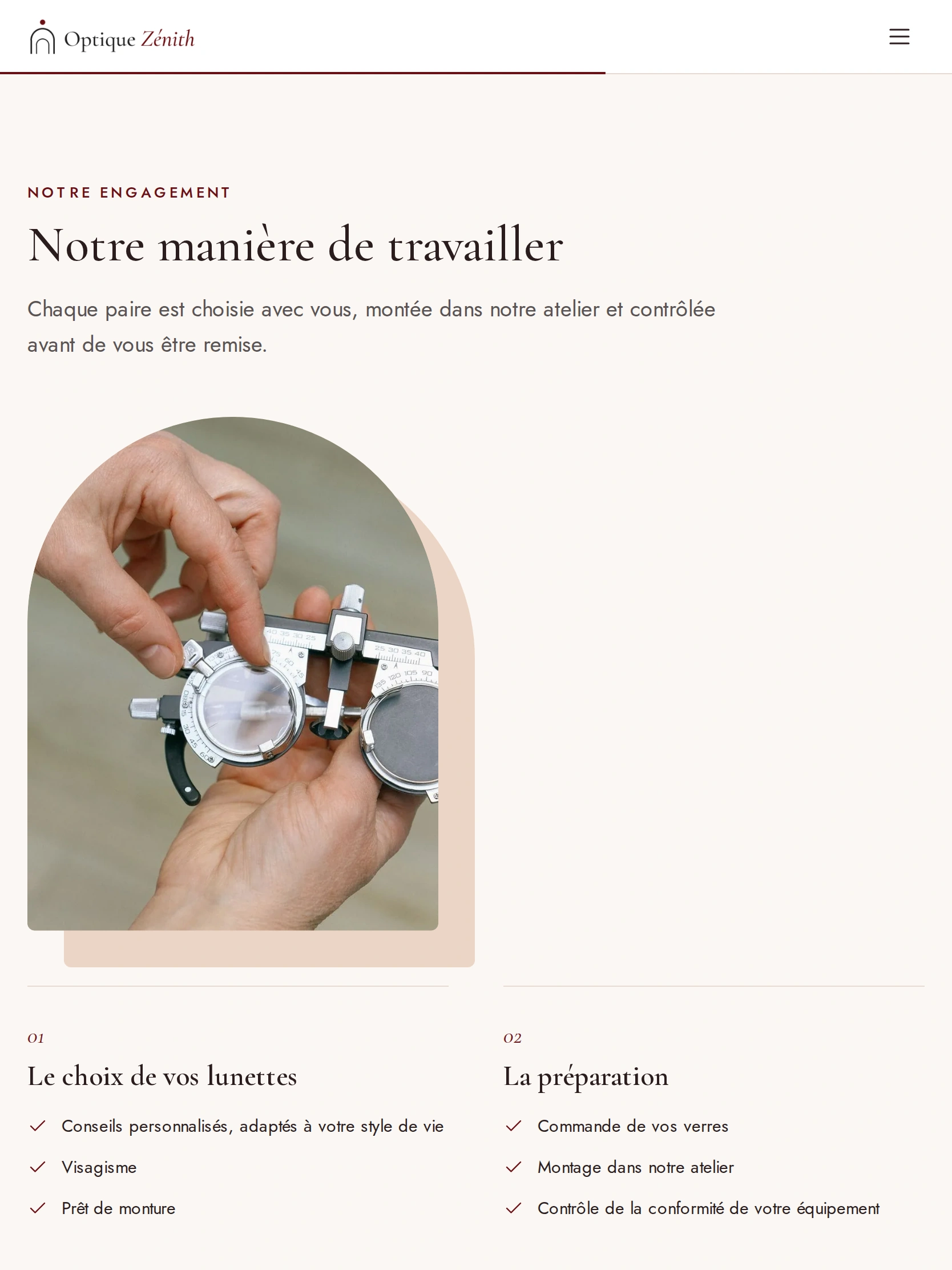 Optique Zénith — Notre manière de travailler (tablette)