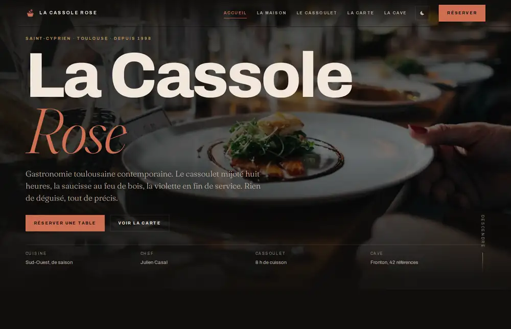 Page d'accueil du site La Cassole Rose