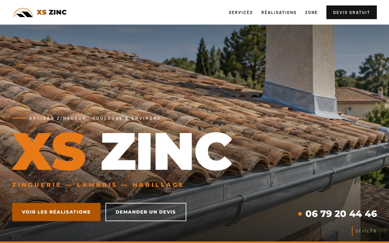 Page d'accueil du site XS Zinc