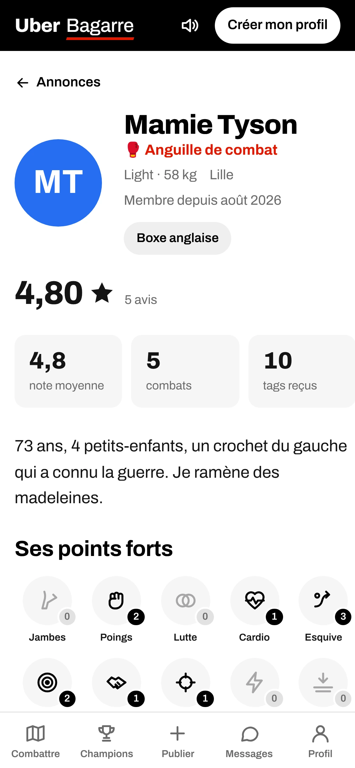Uber Bagarre — Le profil d’un combattant (téléphone)