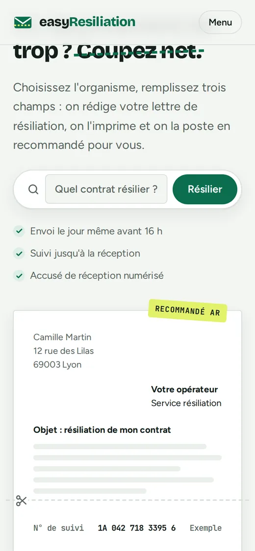 easyResiliation — vue 1 en téléphone