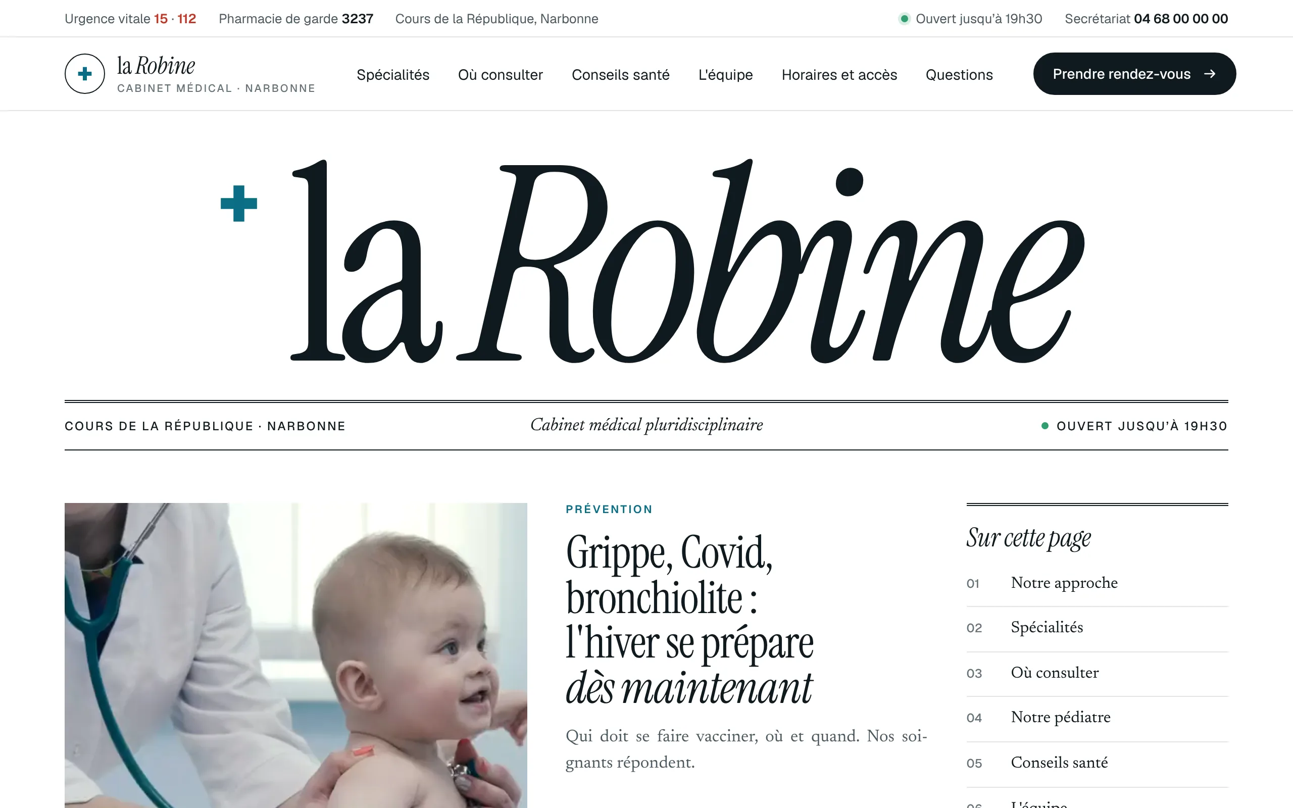 Cabinet de la Robine — Haut de la page d’accueil (écran)