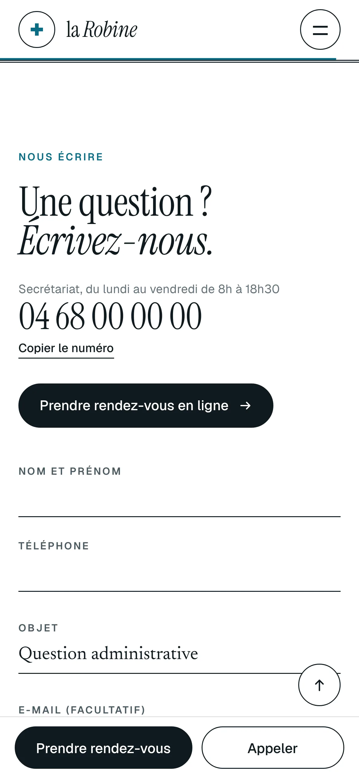 Cabinet de la Robine — Nous écrire (téléphone)