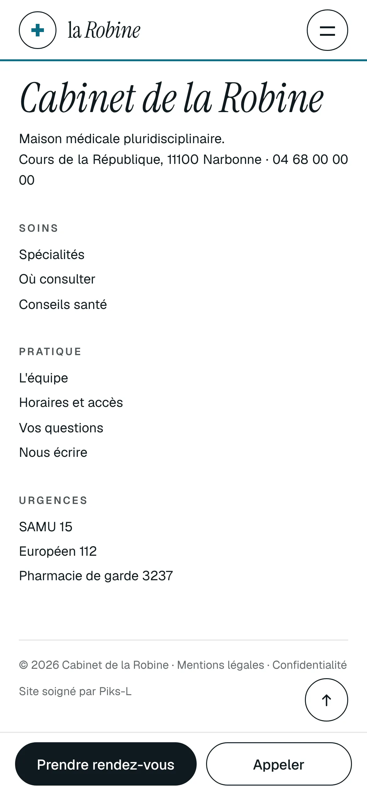Cabinet de la Robine — Pied de page (téléphone)