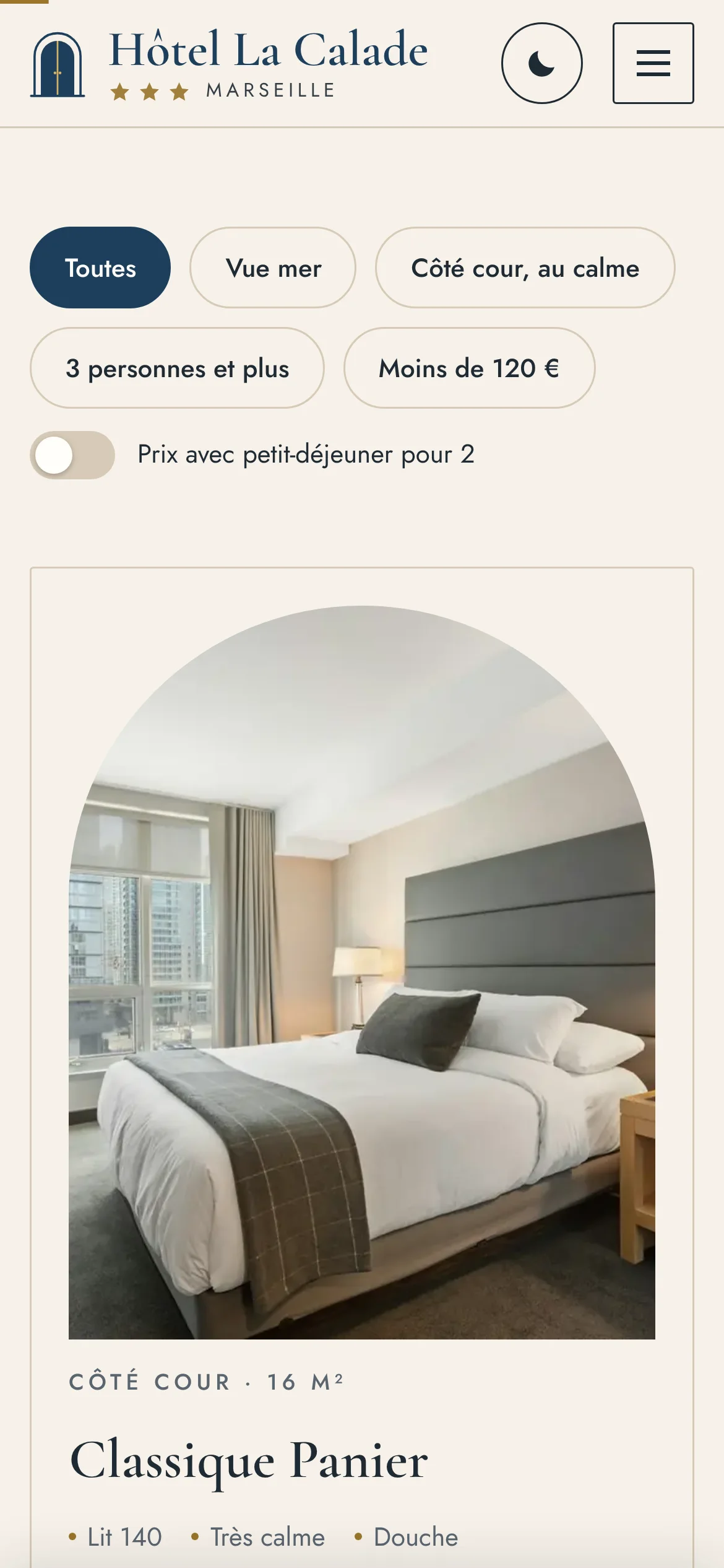 Hôtel La Calade — Les chambres et leurs filtres (téléphone)