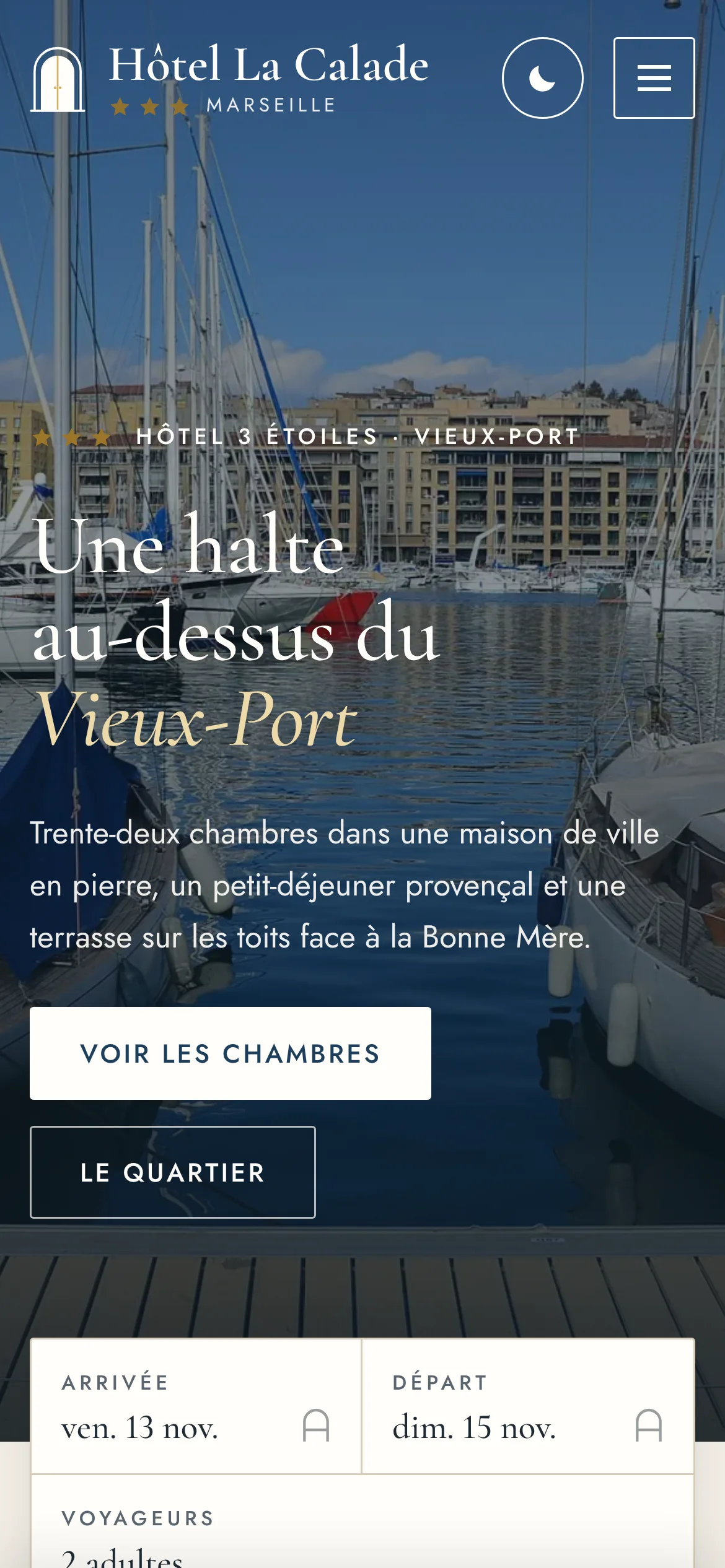 Hôtel La Calade — Haut de la page d’accueil (téléphone)