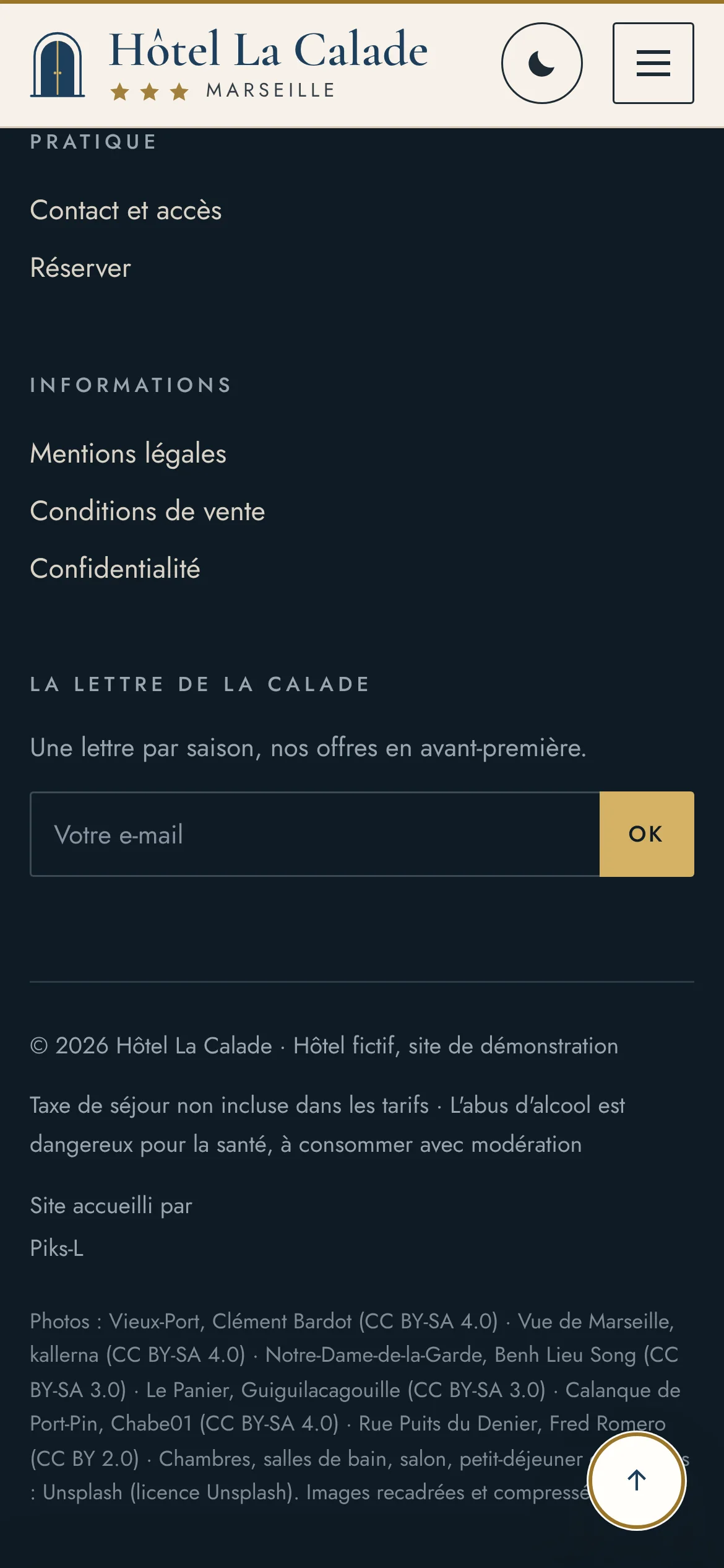Hôtel La Calade — Pied de page (téléphone)