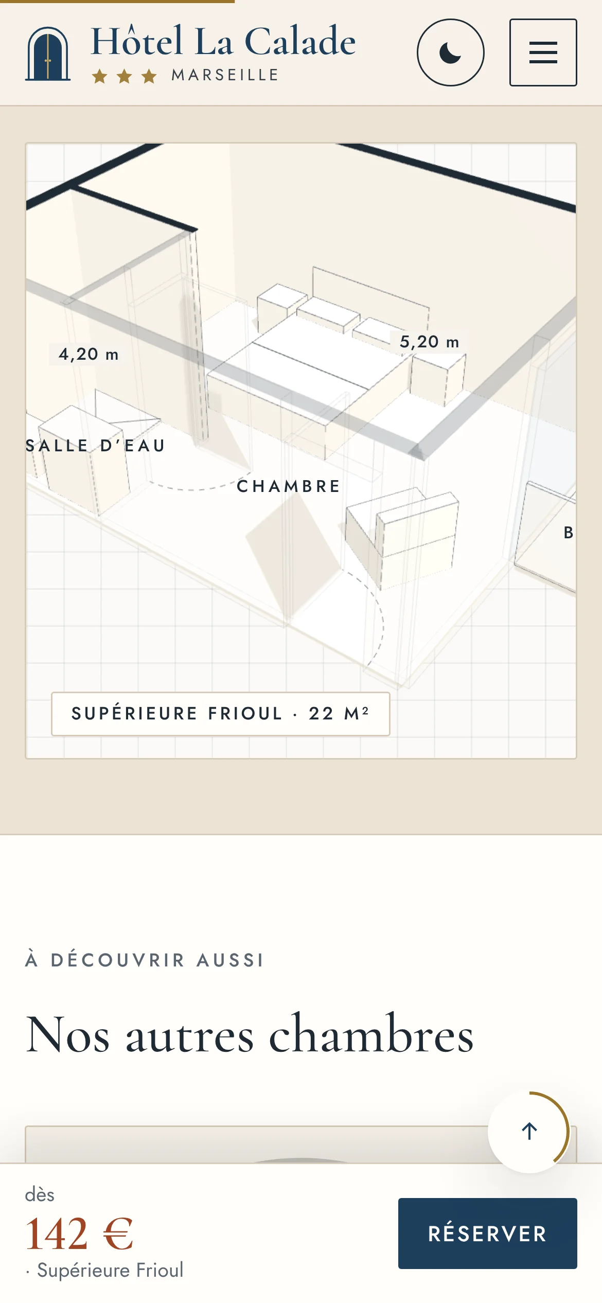 Hôtel La Calade — Le plan 3D de la chambre (téléphone)