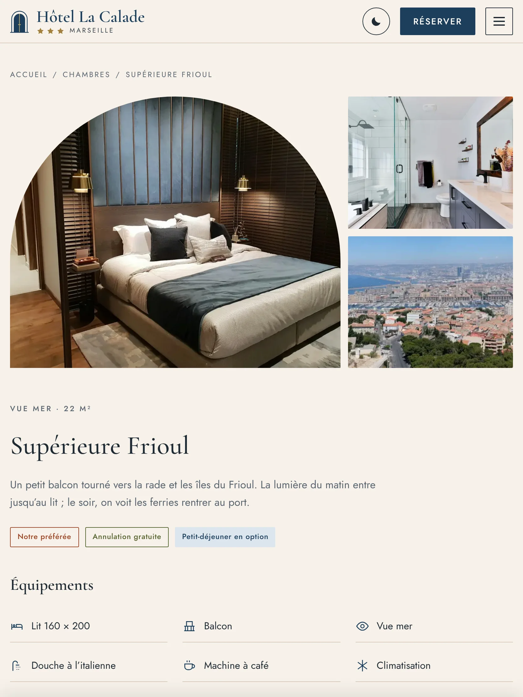 Hôtel La Calade — La fiche d’une chambre (tablette)