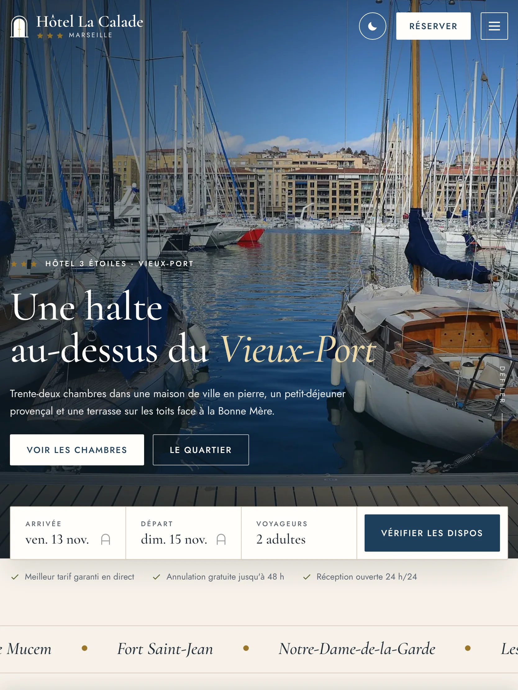Hôtel La Calade — Haut de la page d’accueil (tablette)