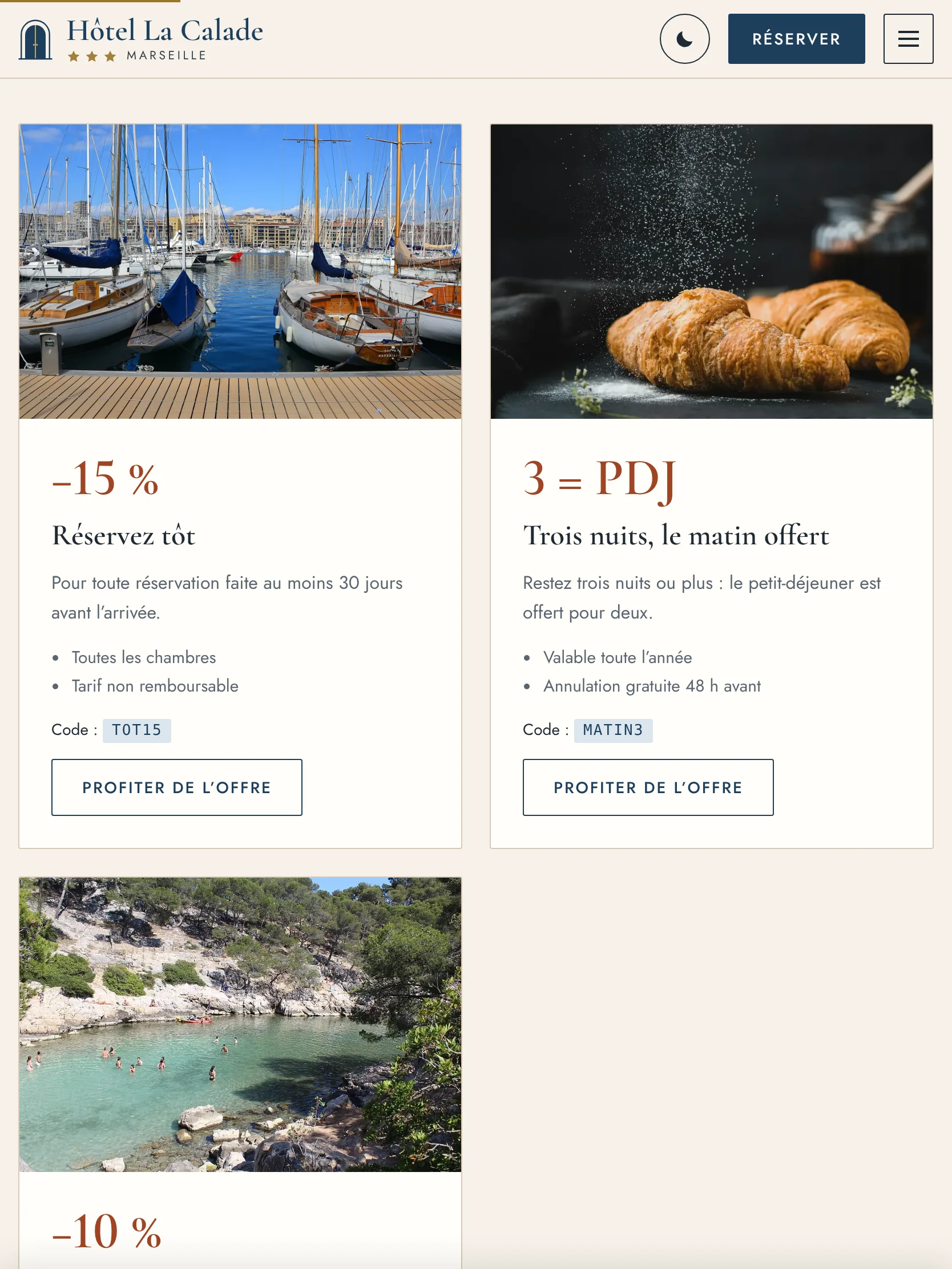 Hôtel La Calade — Les offres du moment (tablette)