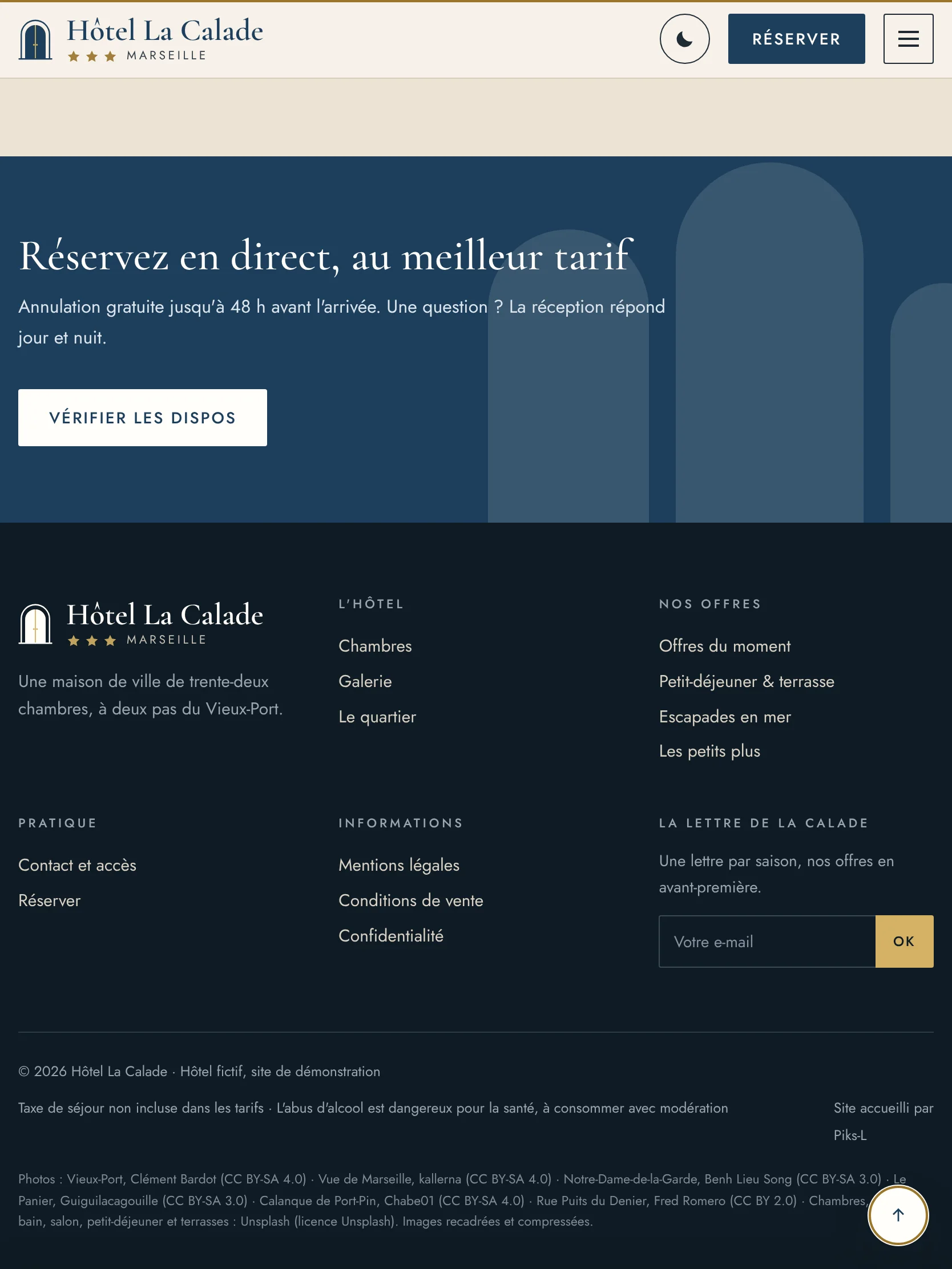 Hôtel La Calade — Pied de page (tablette)