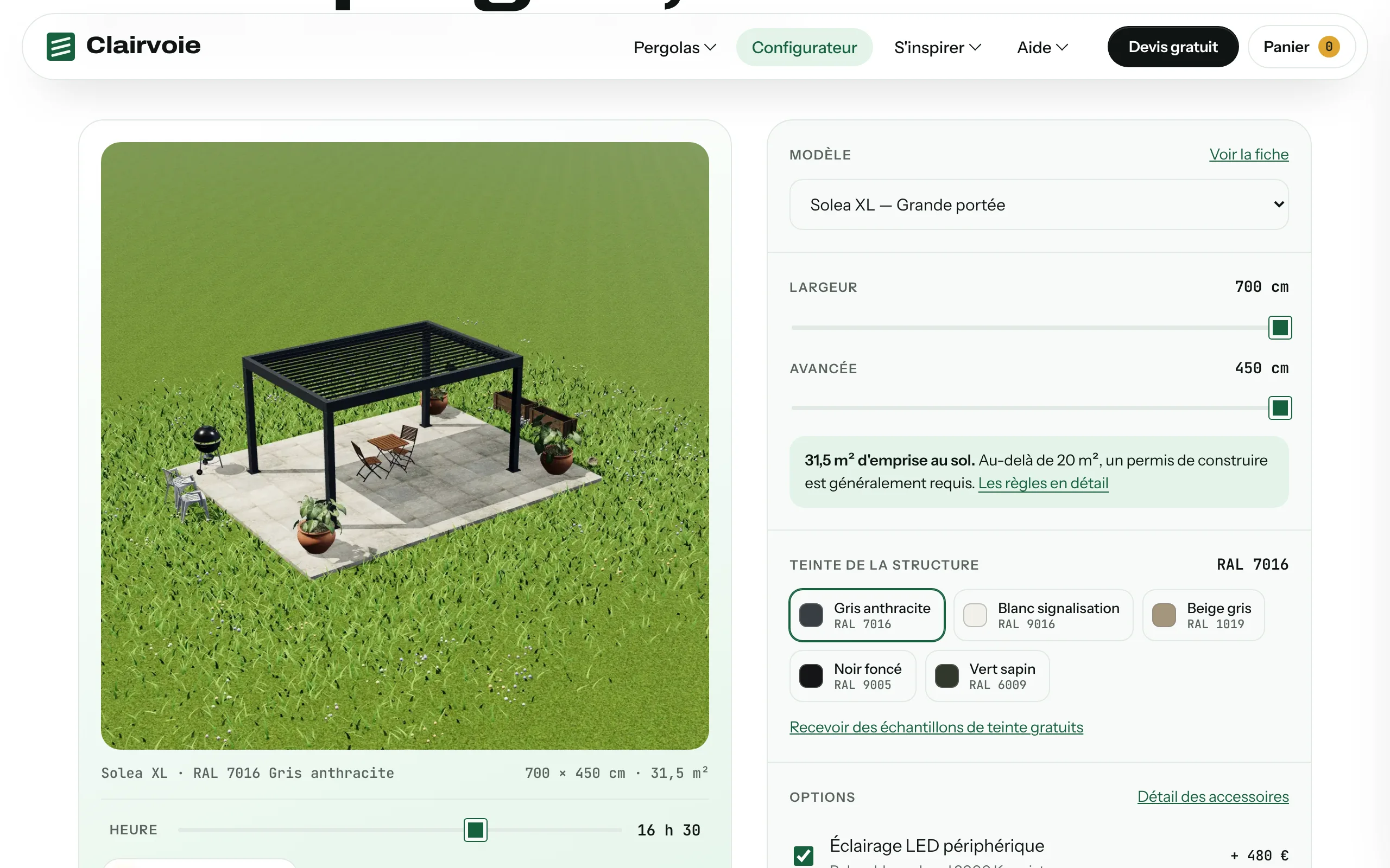 Clairvoie — Le configurateur et son prix en direct (écran)