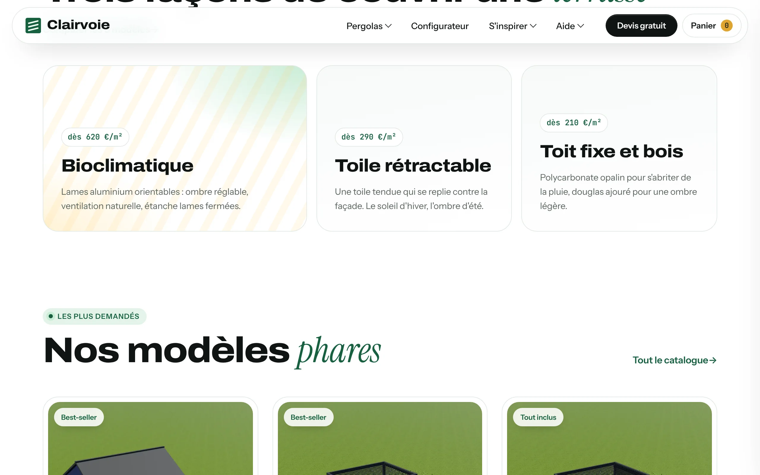 Clairvoie — Les trois gammes et les modèles phares (écran)