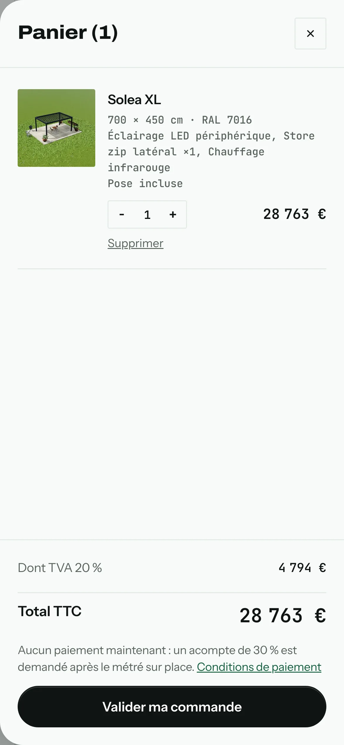 Clairvoie — Le panier et la demande de commande (téléphone)